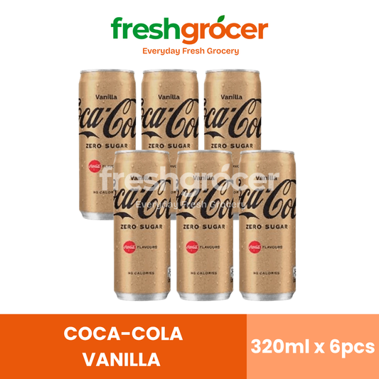 Coca-Cola Coke Zero Sugar Vanilla Softdrink 320ml Can - Pack of 6