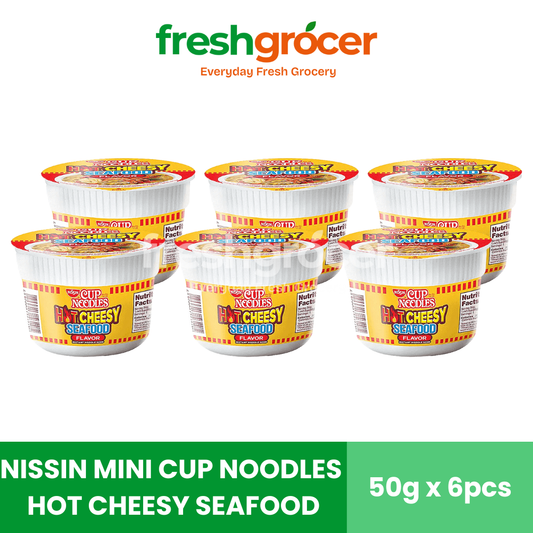Nissin Mini Cup Noodles Hot Cheesy Seafood 50g - Pack of 6