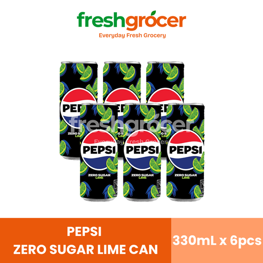 Pepsi Zero Sugar Lime Softdrink 330ml Can - Pack of 6