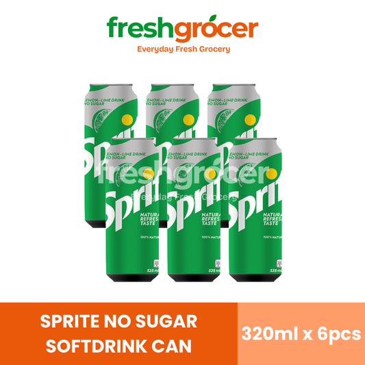 Sprite No Sugar Softdrink 320ml Can - Pack of 6